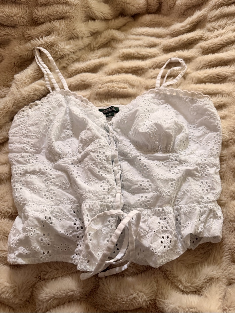 wild fable White Eyelet Lace Tie-Front Crop Top